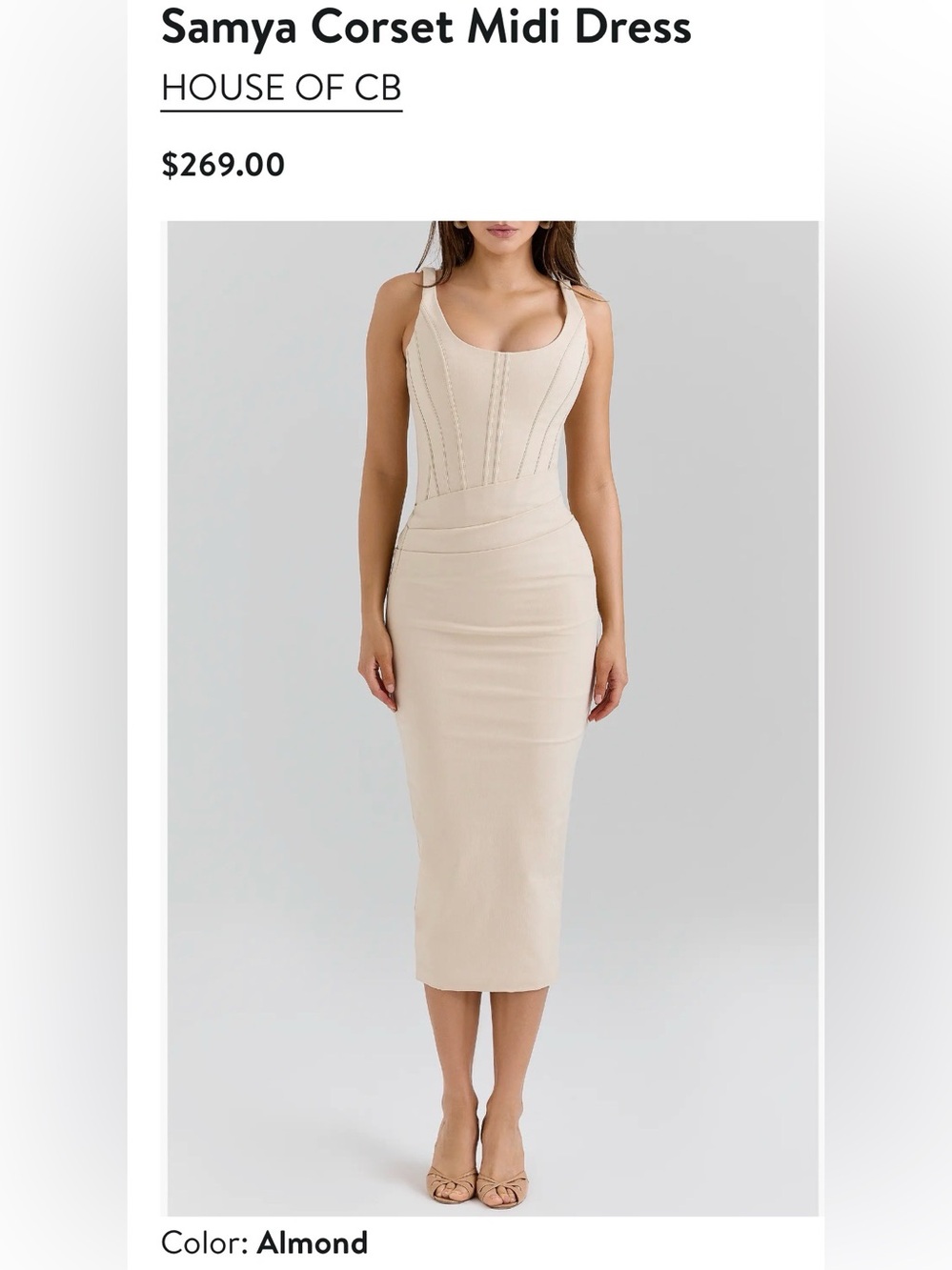 HOUSE OF CB “Samya” Sleeveless Almond Corset Midi Dress